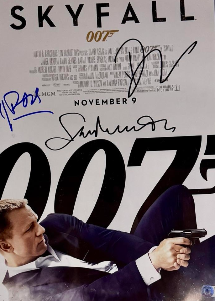 Daniel Craig, Javier Bardem, Sam Mendes Signed 11x17 (James Bond Skyfall) *RARE* - Beckett COA